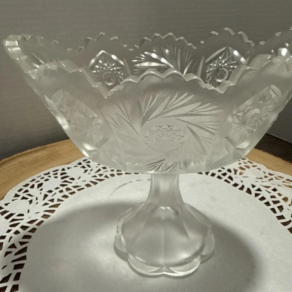 Vintage Fenton Satin Glass Pinwheel Compote Candy Dish Oval Footed Frosted Bowl